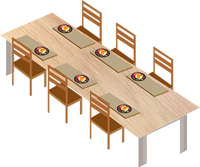 Dining area with a table and chairs.